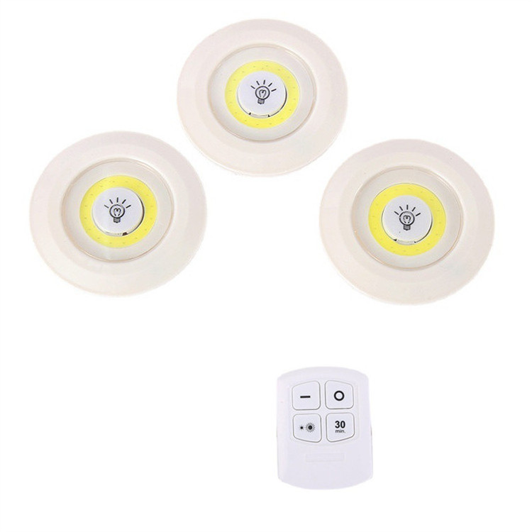 New Set of 3 Battery Round Wireless COB Led Puck Remote Control Cabinet Indoor Led Ceiling Lamp Wireless Remote Puck Light