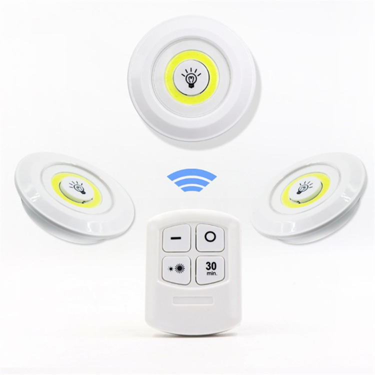 New Set of 3 Battery Round Wireless COB Led Puck Remote Control Cabinet Indoor Led Ceiling Lamp Wireless Remote Puck Light