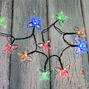 Outdoor Lighting Garden Solar Decoration 10 LED Colorful Optical Fiber Butterflies Rechargeable Hanging String Light