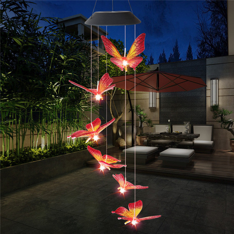 Hot Sale Simple Wind Chime Outdoor Color Change Waterproof  hanging Romantic Lead Solar Watch Particle Bird Wind Chime Light