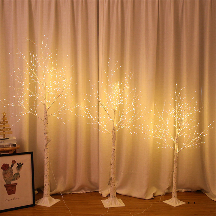 150cm strong circle base snow cover artificial birch decoration tree trunk warm white led branch lights