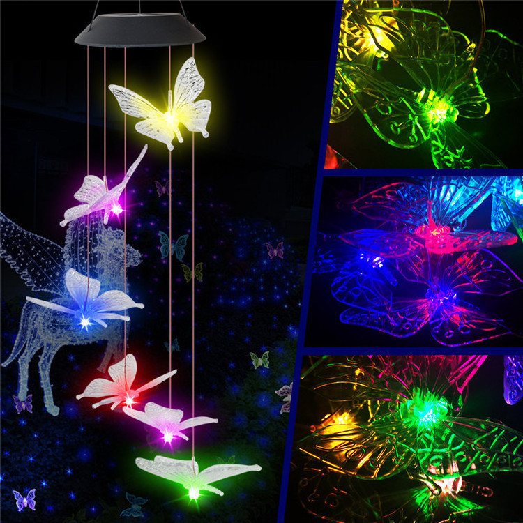 Hot-sale Solar Light LED Chimes Light Humming hanging Bamboo Dragonfly Crystal wind Chime Changing Color Light For Festival Deco