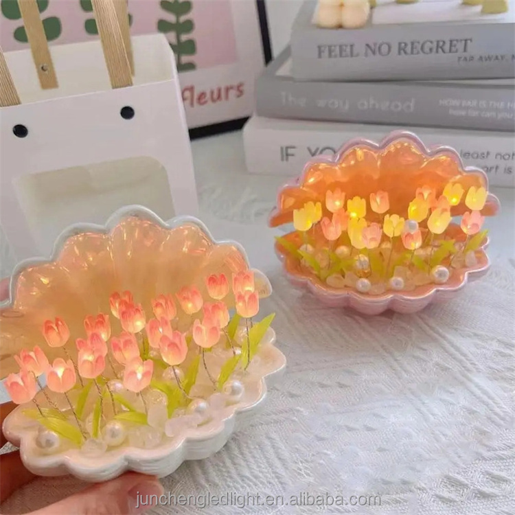 DIY shell tulip Flower LED Night Light Lamp Artificial Romantic Bedroom Decoration Table Lamp Lamparas De shell tulipanes