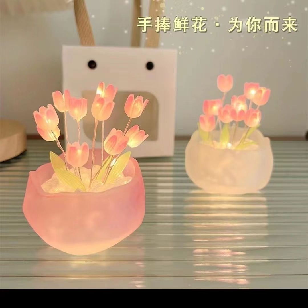 Tiktok Hot Sale Bedroom Decoration Dome Led Glass Flower Lampara De Tulipan for Gift