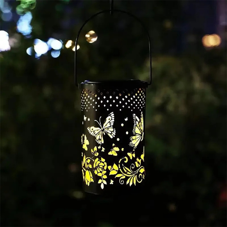 Retro Solar Garden Light LED Lantern Hanging Outdoor Olive Shape Lamp IP65 Water Resistant Retro Wrought Iron Lamp Nordic