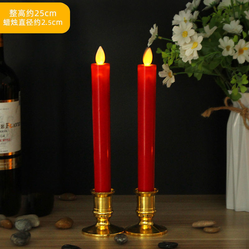 Flameless White LED Taper Candles with Gold Removable Candle Holders Decoration Plastic Fiber Optic Led Candle