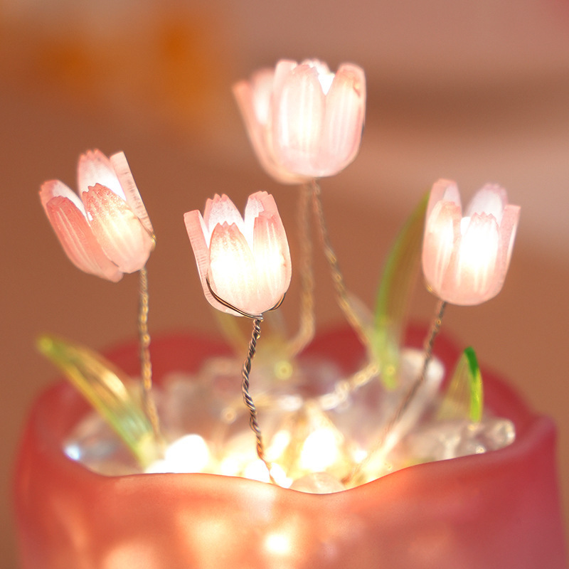 Tiktok Hot Sale Bedroom Decoration Dome Led Glass Flower Lampara De Tulipan for Gift