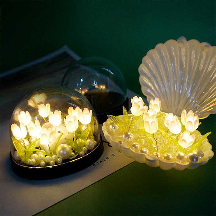 DIY shell tulip Flower LED Night Light Lamp Artificial Romantic Bedroom Decoration Table Lamp Lamparas De shell tulipanes