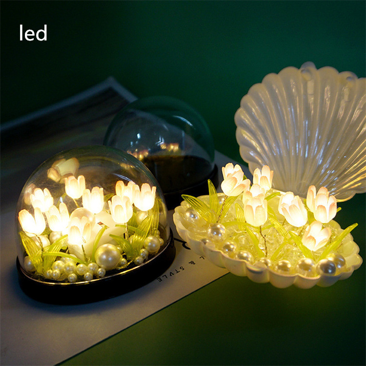 Shell tulip Night Light Cute Bedroom Room Decor Floral Lamp Valentines Day Gift Lampara shell tulips Girlfriend DIY Material