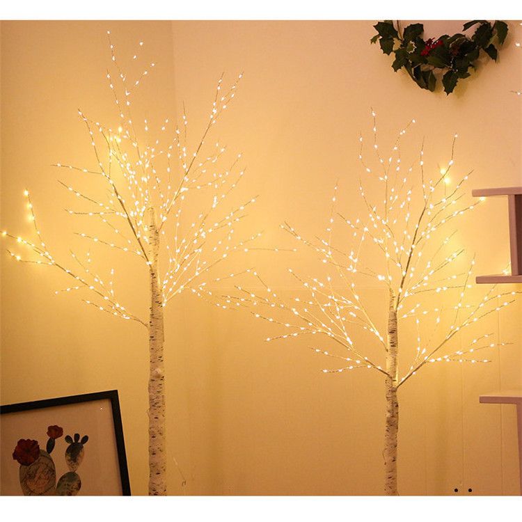 150cm strong circle base snow cover artificial birch decoration tree trunk warm white led branch lights