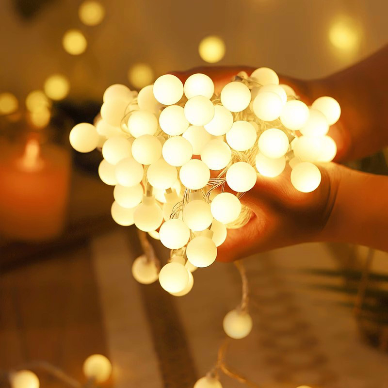 Pretty Indoor Hanging String Bulb Festoon Chain Balls Round Ball Lamp Thread Christmas Decorations Snow Ball String Light