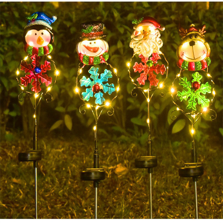 Solar Garden Stake Lights IP65 Waterproof Cute Santa Claus Elk Penguin Snowman Solar Pathway Lights Outdoor