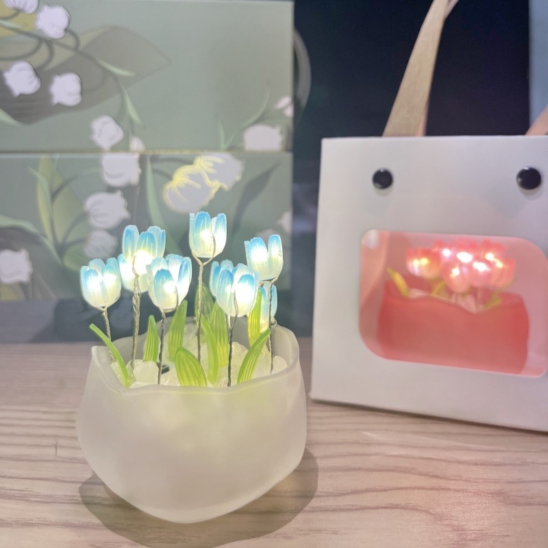 Tiktok Hot Sale Bedroom Decoration Dome Led Glass Flower Lampara De Tulipan for Gift