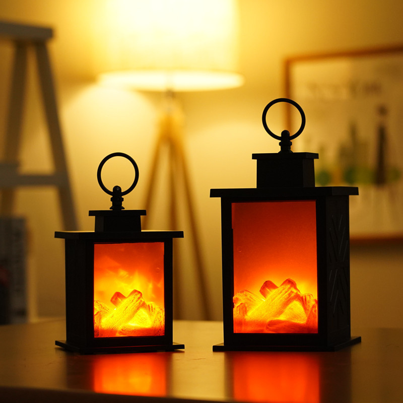 LED Battery and USB Operated Indoor/Outdoor Fireplace Lamp House Shape Fireplace Lantern No Heater Function