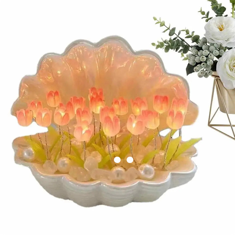 Shell tulip Night Light Cute Bedroom Room Decor Floral Lamp Valentines Day Gift Lampara shell tulips Girlfriend DIY Material