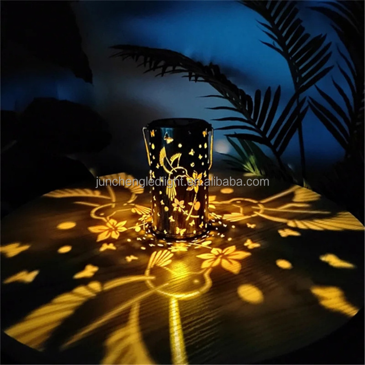 Solar Powered Lanterns Outdoor Hanging Tree Leaf Hollowed Out Metal Christmas Halloween Easter Decor led night light