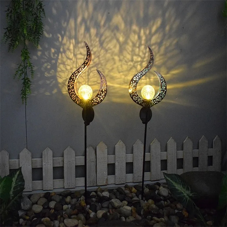 Explosive Garden Led Solar decoration Lights Pathway Outdoor Hollow Star moon sun Flame Light Antique Solar Street Light