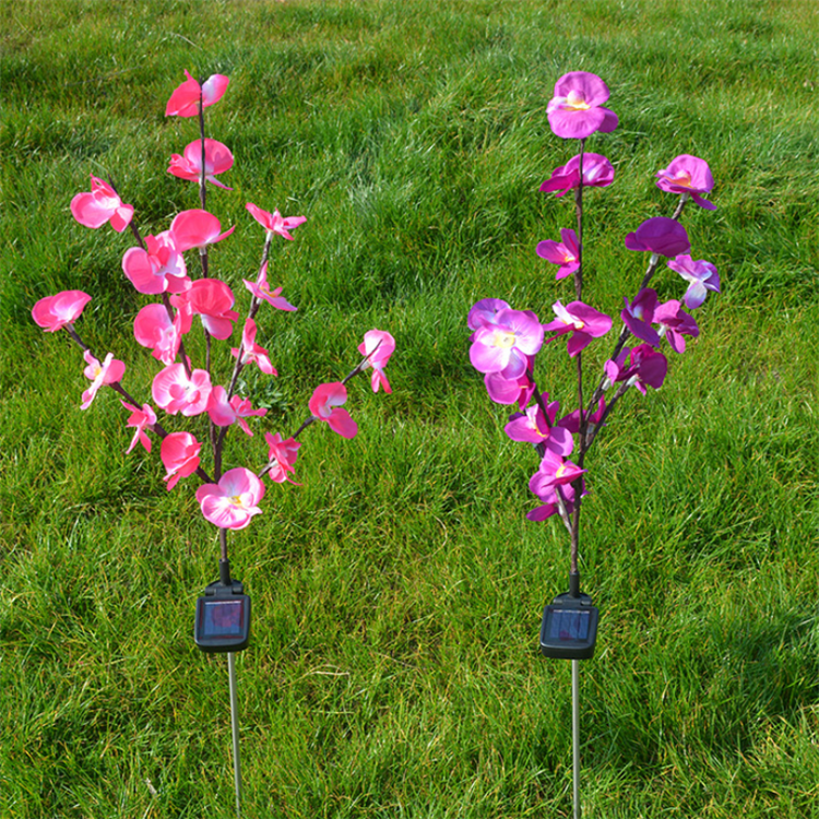 RGB color changing 2pack outdoor replacement stake solar powered butterfly orchid shaped garden solar flower lights