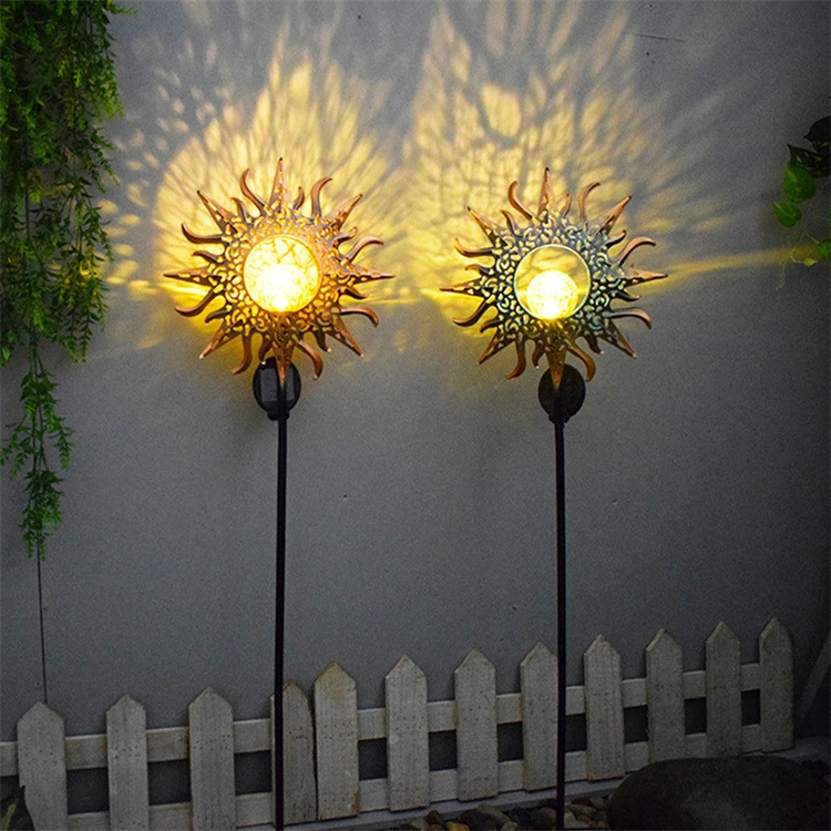 Explosive Garden Led Solar decoration Lights Pathway Outdoor Hollow Star moon sun Flame Light Antique Solar Street Light