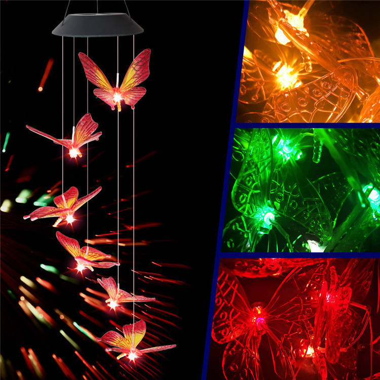 Hot-sale Solar Light LED Chimes Light Humming hanging Bamboo Dragonfly Crystal wind Chime Changing Color Light For Festival Deco