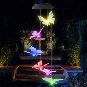 2021 hot sale outdoor modern crystal waterproof hanging multi color changing decorative solar led light wind chimes for garden