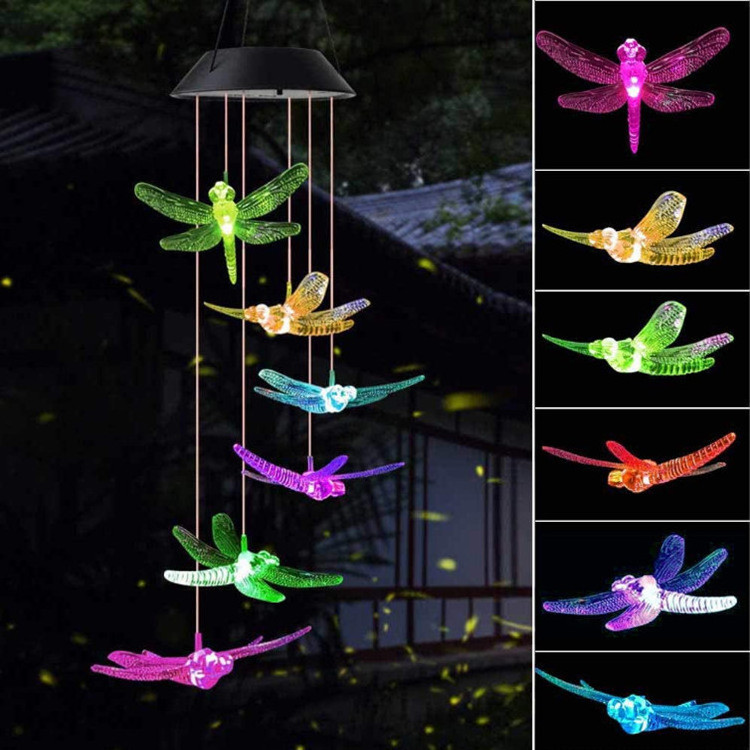 Hot Sale Simple Wind Chime Outdoor Color Change Waterproof  hanging Romantic Lead Solar Watch Particle Bird Wind Chime Light