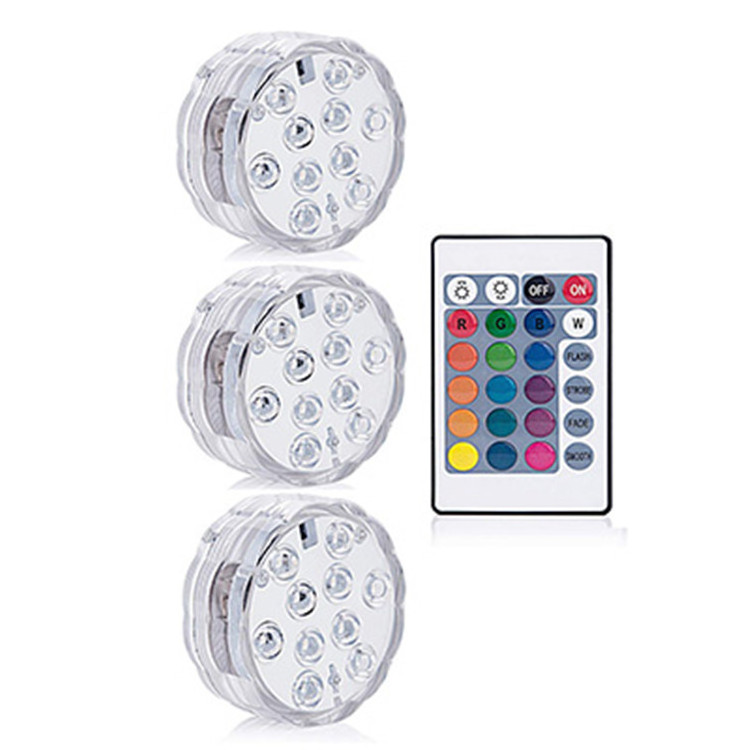 Submersible LED Light Waterproof IP68 RGB Underwater Pool Light RF Remote 13 Bead Suction Cup Battery Operated Shower Light