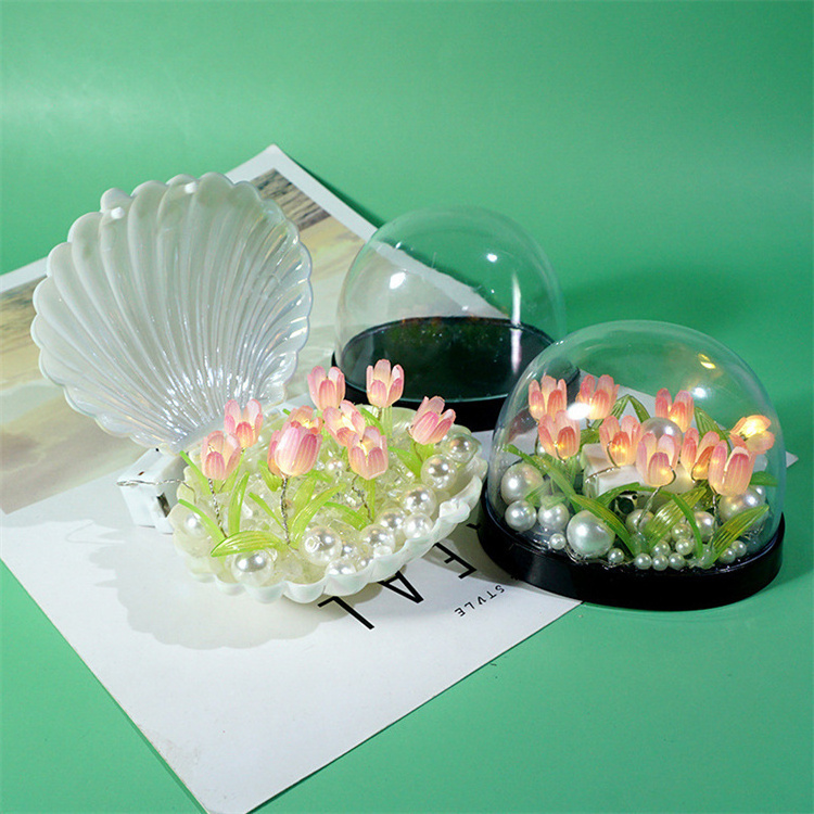 Shell tulip Night Light Cute Bedroom Room Decor Floral Lamp Valentines Day Gift Lampara shell tulips Girlfriend DIY Material