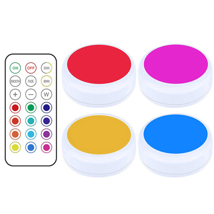 LED Mini Round RGB Under Cabinet Spotlight Smart Puck Light Led Cabinet Light With with Remote Control