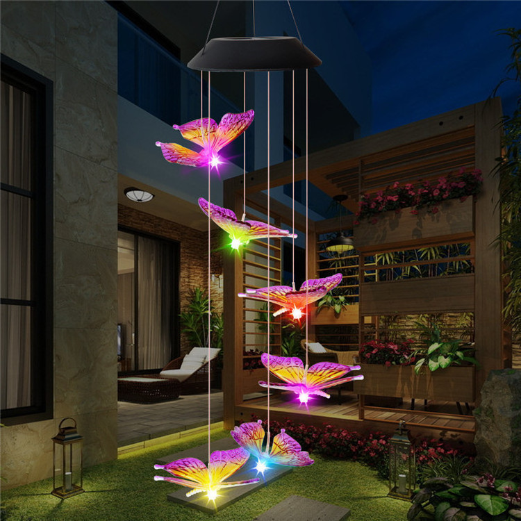 Hot-sale Solar Light LED Chimes Light Humming hanging Bamboo Dragonfly Crystal wind Chime Changing Color Light For Festival Deco