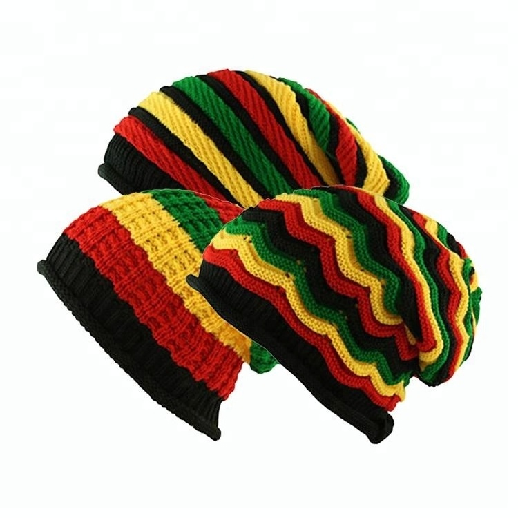 Men's Women's beanie Cap Crochet Patterns Striped Free Jamaica Knitted Rasta Hat