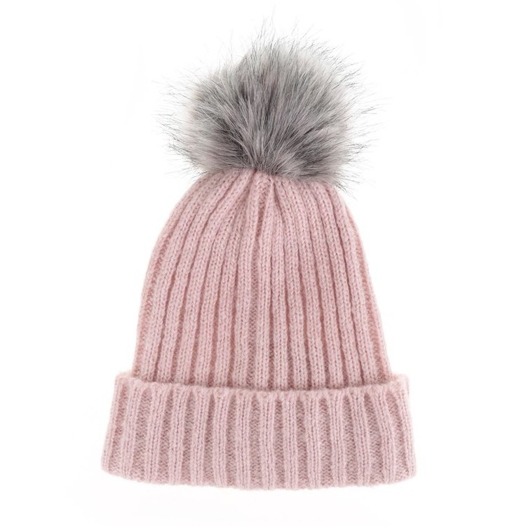 Lady's Ponytail Winter Hats Women Blank Pink Pom Pom Beanie