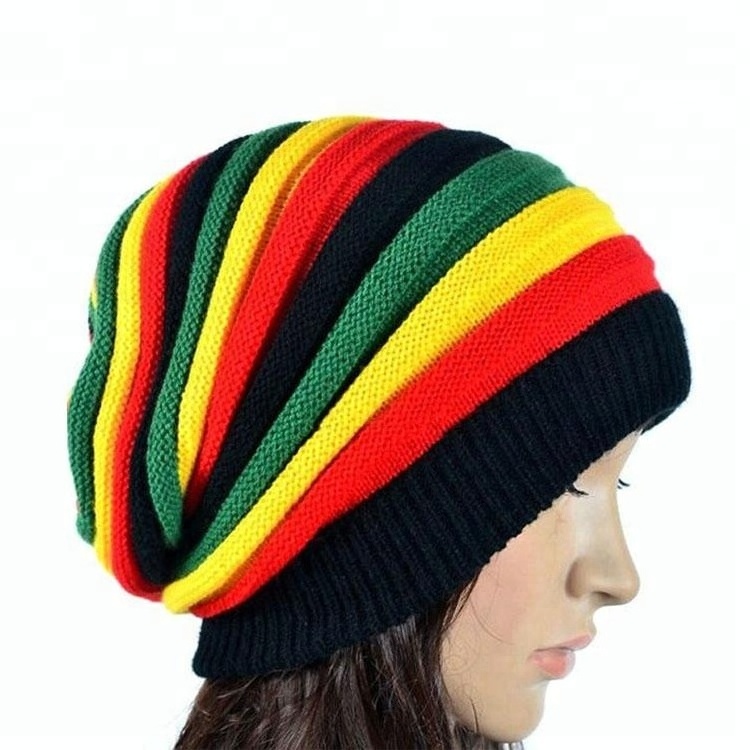 Men's Women's beanie Cap Crochet Patterns Striped Free Jamaica Knitted Rasta Hat