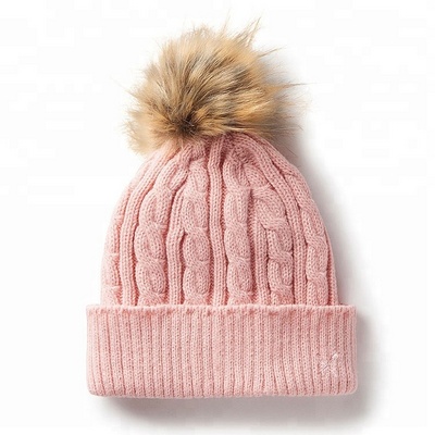 Lady's Ponytail Winter Hats Women Blank Pink Pom Pom Beanie