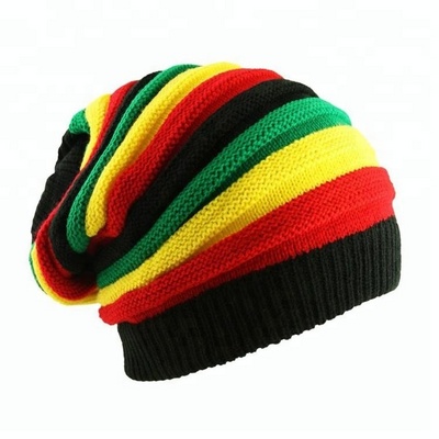 Men's Women's beanie Cap Crochet Patterns Striped Free Jamaica Knitted Rasta Hat