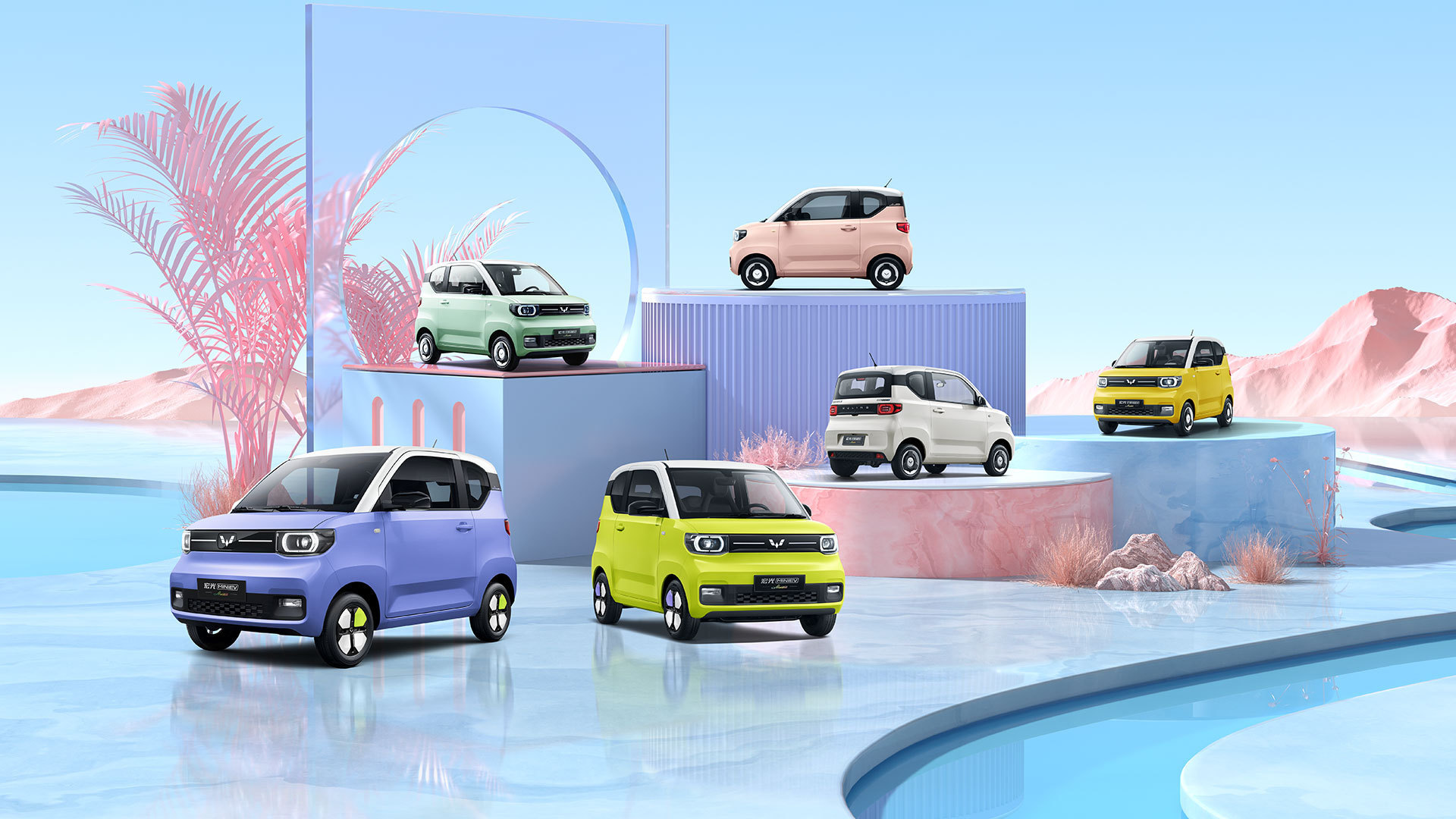 Wuling Mini Hongguang Macaron 100km  Low Speed 4 Wheel Four Seats Electric Cars Adults Vehicles Ev Car E Car Electric