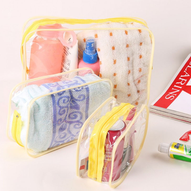 3PCS PVC Travel Transparent Cases Clothes Toiletries Storage Bag Box Luggage Towel Suitcase Pouch Zip Bra Cosmetics Organizer