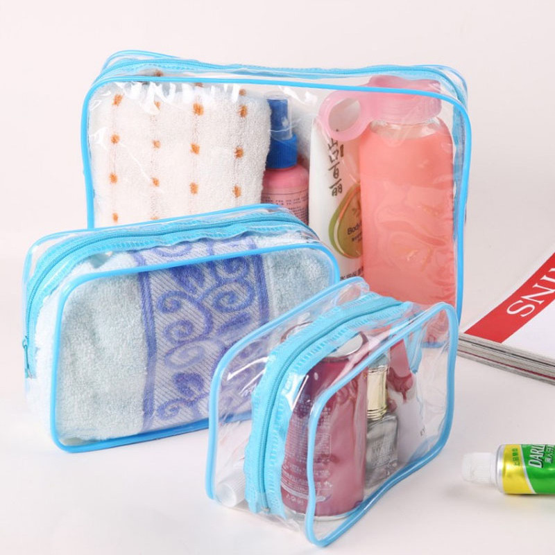 3PCS PVC Travel Transparent Cases Clothes Toiletries Storage Bag Box Luggage Towel Suitcase Pouch Zip Bra Cosmetics Organizer