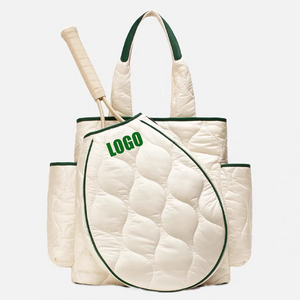 Women White Custom  Quilted Puffer tote bag Puffer handbag Tennis Backpack Gym sport Badminton Pickleball Paddle Racket Bag