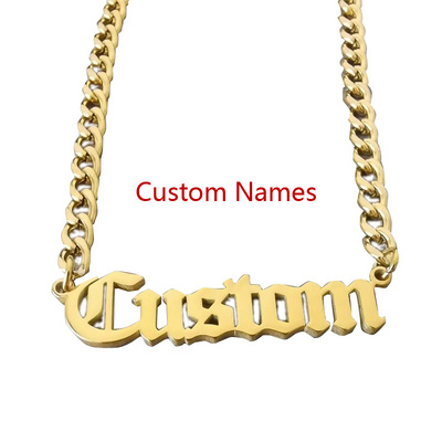 Custom Names Chain Necklace Personalized Letter Stainless Steel Name 18K Gold Plated Women Jewelry