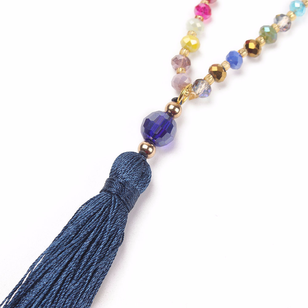 Boho Long Tassel Statement Necklace Women Ethnic Colorful Crystal Stone Beads Pendant Necklace Bohemian Handmade Jewelry Gift