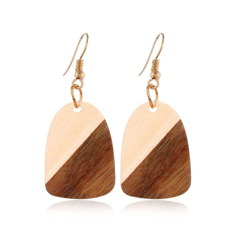 Vintage Resin Patchwork Wood Jewelry Trendy Wooden Pendant Women Drop Earrings Girls