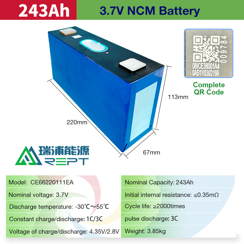 New 243AH NMC 3.7V Li-ion Rechargeable Cell REPT NCM 3.7V 480ah Battery For Energy storage scooter electric vehicle 12V 24V 48V