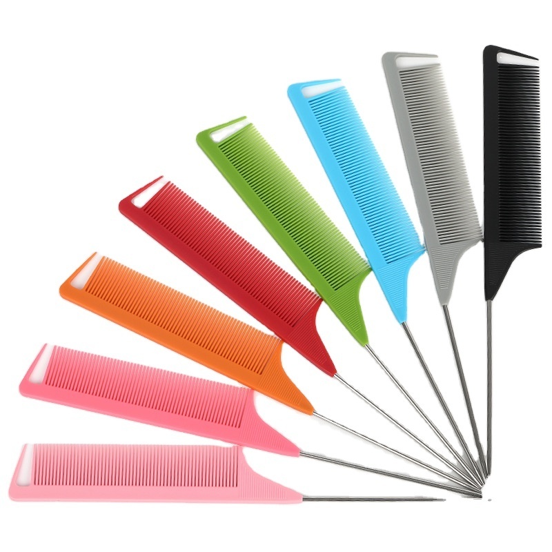 Private Label Anti-Static Carbon Nylon Fiberglass Rat Tail Teasing Comb Heat Resistant Parting Comb for Salon Home Use