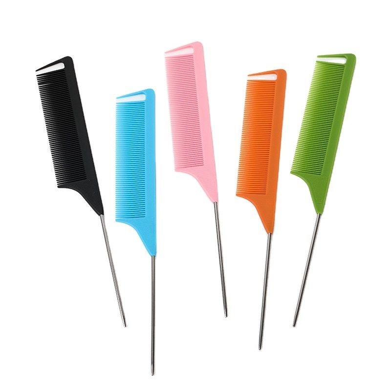 Private Label Anti-Static Carbon Nylon Fiberglass Rat Tail Teasing Comb Heat Resistant Parting Comb for Salon Home Use