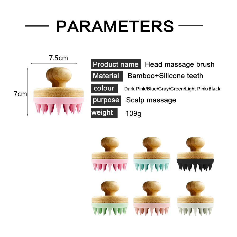 Silicone round Bamboo Wood Handle massager hairbrush Soft Hair Cleaning Scalp Environmental Silicone shampoo brush