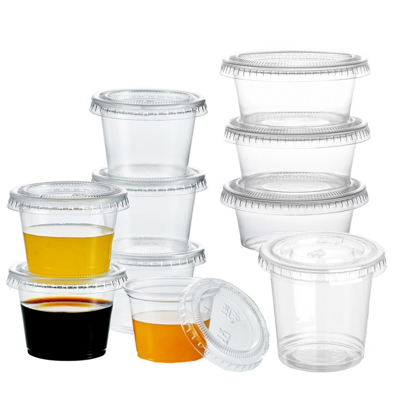 0.75 1 1.5 2 2.5 3.25 4 5.5oz OEM Disposable Clear Souffle Cups Leak-resistant Sauce Cups With Lids Plastic Souffle Cup