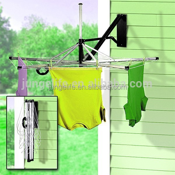 Clothes Line Fold Drying Rack Outdoor Hanger Rotary Airer Aluminum Wall Mounted Rotary Dryer Line