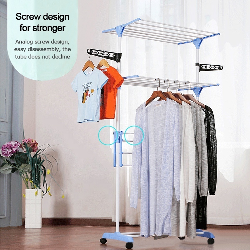 Cloth Hanger Clothing Tier Double Pole Collapsible Drying Rack