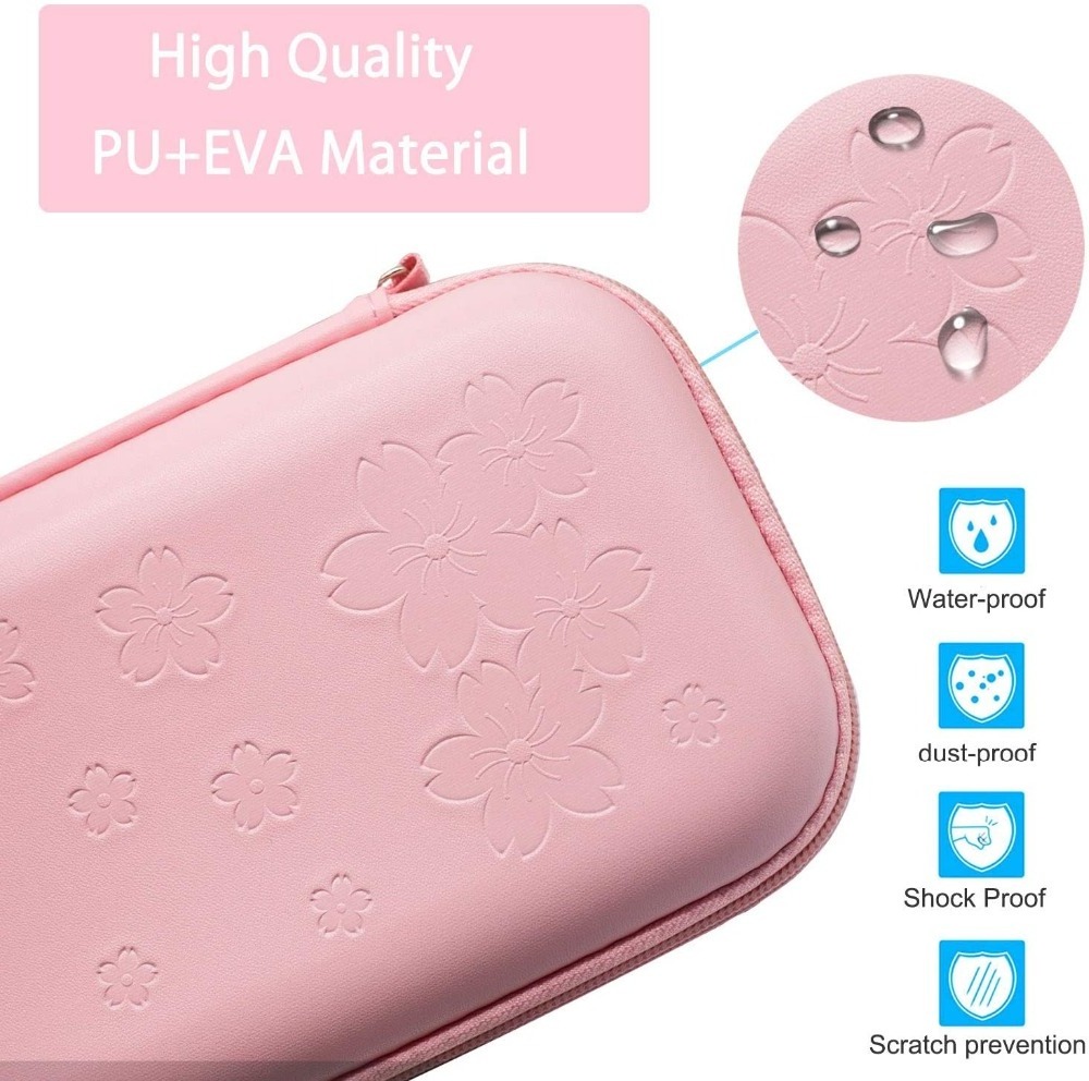 8 in 1 Pink Travel Carrying Case Accessories Kit for Nintendo Switch Lite Console Glass Screen Protector Thumb Stick Grips